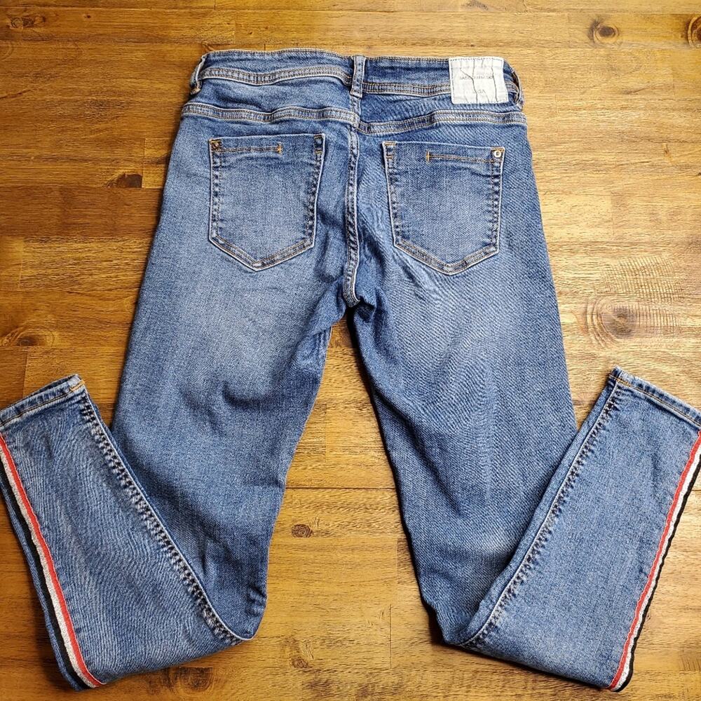 Zara z1975 Red-Silver-Black Tuxedo Stripe Skinny Jean Size 2 - Picture 5 of 7